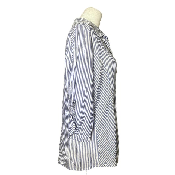 Naif Women’s Blue and White Striped Button-up Collared Blouse Sz Medium Petite - Picture 5 of 6